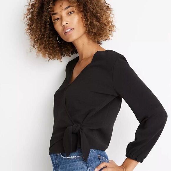 NEW with tags Madewell Texture & Thread black crepe wrap top, size S - Picture 2 of 9